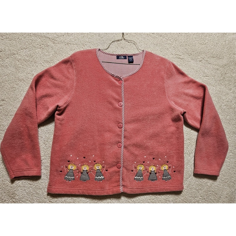 Vintage C. B. Casual Large Pink Jacket with Embroidered Angels Tacky Christmas